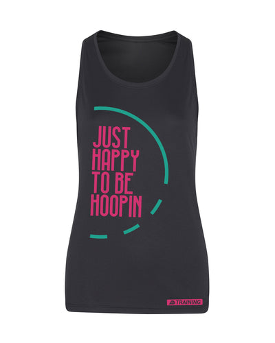 Just Happy To Be Hoopin Black Womens Performance Vest