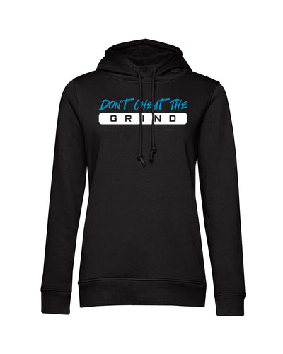 Don't Cheat The Grind V3 Aqua Womens Black Organic Hoodie